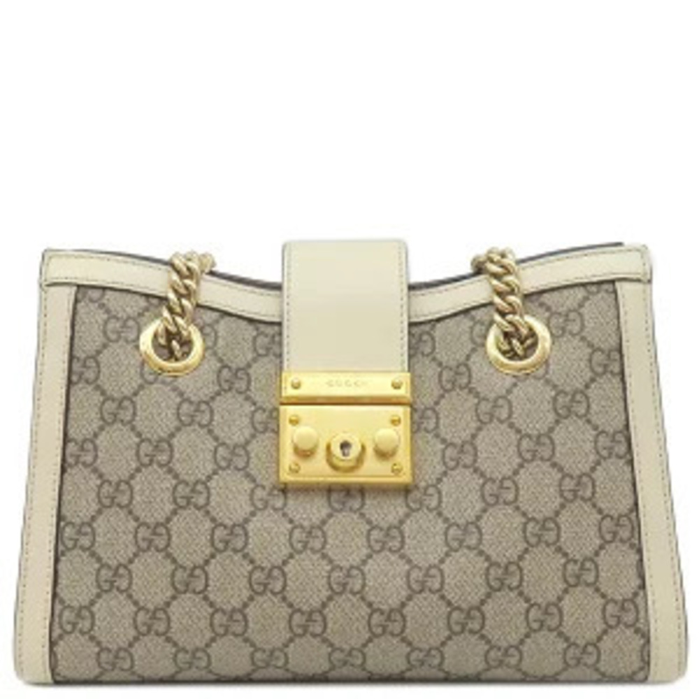 Gucci Padlock GG Shoulder Bag Supreme Leather Beige White Chain Strap - Picture 1 of 6